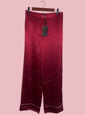 Roberto Cavalli Red Silk Pants with Gold Trim